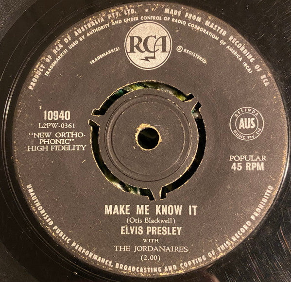 Elvis Presley, The Jordanaires : It’s Now Or Never / Make Me Know It (7")