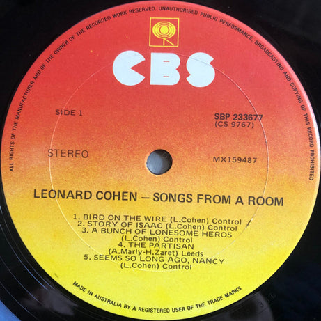 Leonard Cohen : Songs From A Room (LP, Album, RE, Sun)