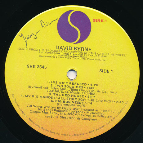 David Byrne : Songs From The Broadway Production Of "The Catherine Wheel" (LP, Album, Win)