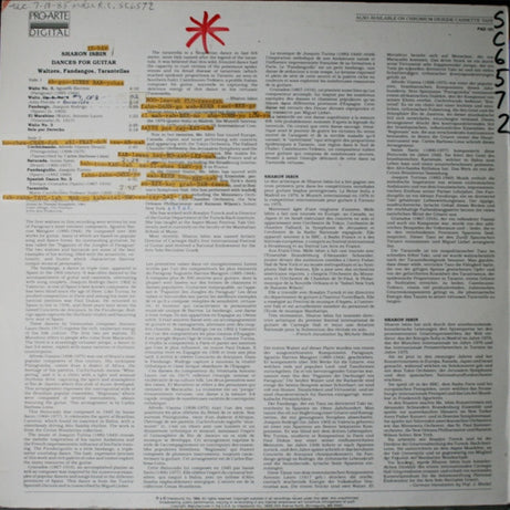 Sharon Isbin : Dances For Guitar Waltzes, Fandangos, Tarantellas (LP, Album, DMM)