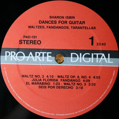 Sharon Isbin : Dances For Guitar Waltzes, Fandangos, Tarantellas (LP, Album, DMM)
