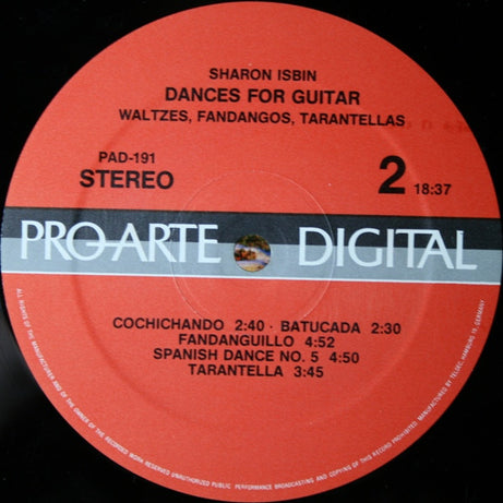 Sharon Isbin : Dances For Guitar Waltzes, Fandangos, Tarantellas (LP, Album, DMM)
