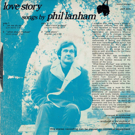 Phil Lanham : Love Story Songs By Phil Lanham (7", EP)