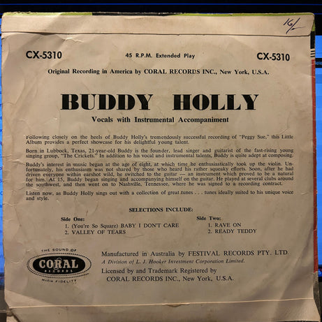 Buddy Holly : (You're So Square) Baby I Don't Care (7", EP)