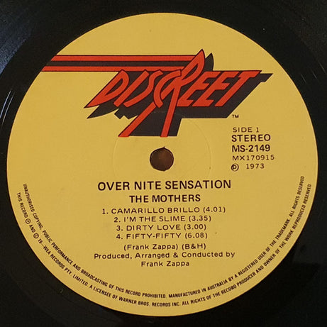 Frank Zappa And The Mothers : Over-Nite Sensation (LP, Album, Gat)