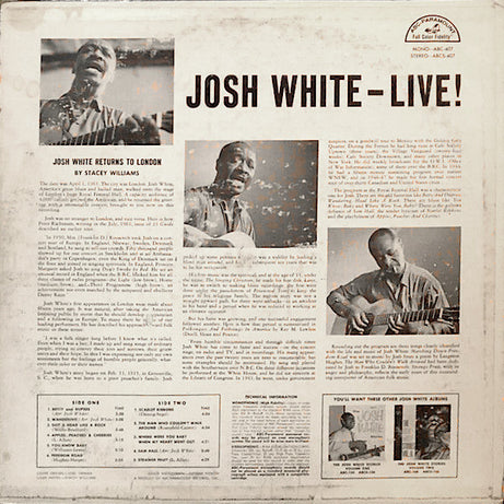 Josh White : Live! (LP, Album, Mono)