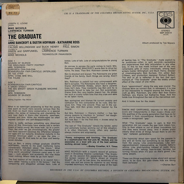 Simon & Garfunkel, Dave Grusin : The Graduate (Original Sound Track Recording) (LP, Album, RE)