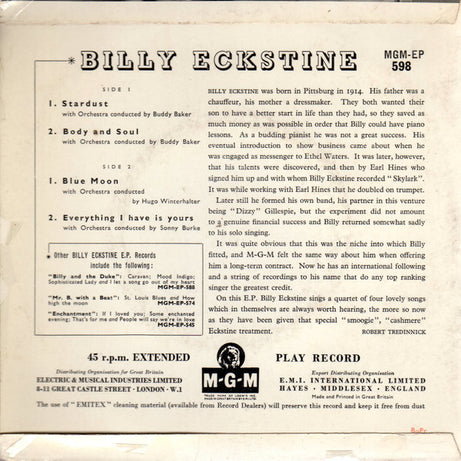 Billy Eckstine : Four Great Standards (7", EP)