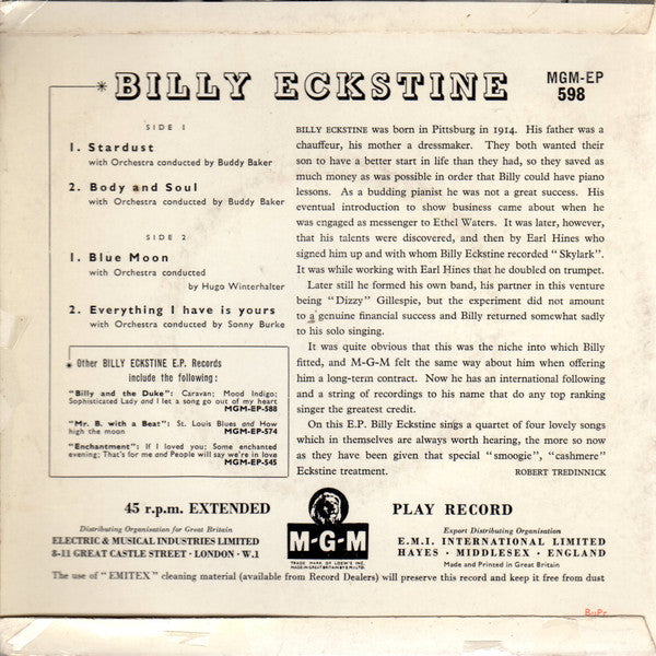 Billy Eckstine : Four Great Standards (7", EP)