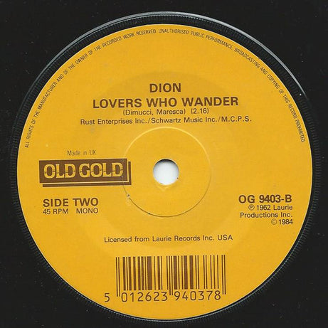 Dion (3) : The Wanderer / Lovers Who Wander (7", Single, Mono, RP)