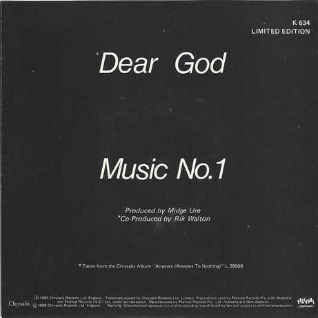 Midge Ure : Dear God (7", Single, Ltd)