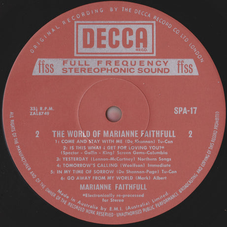 Marianne Faithfull : The World Of Marianne Faithfull (LP, Comp, RE)