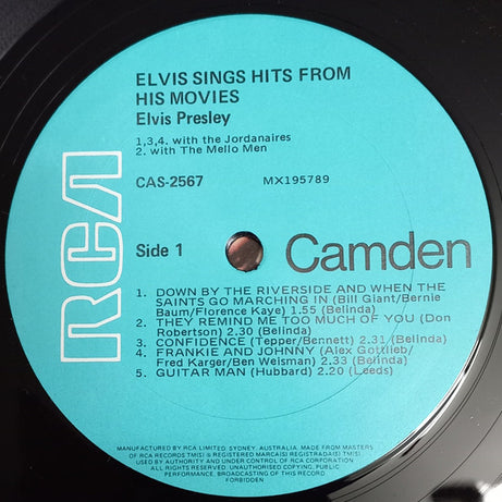Elvis* : Sings Hits From His Movies Volume 1 (LP, Comp, RE)