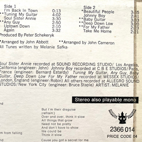 Melanie (2) : Melanie (LP, Album, RE, Bur)