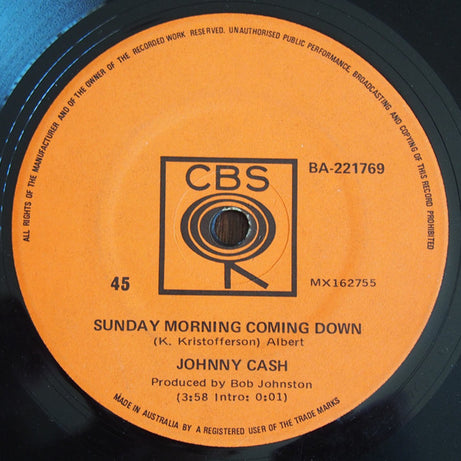 Johnny Cash : Sunday Morning Coming Down / I'm Gonna Try To Be That Way (7", Single)