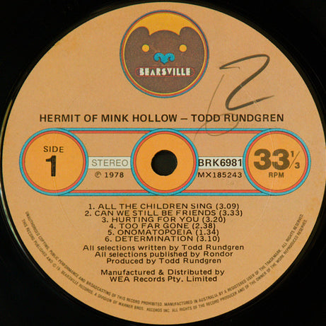 Todd Rundgren : Hermit Of Mink Hollow (LP, Album)