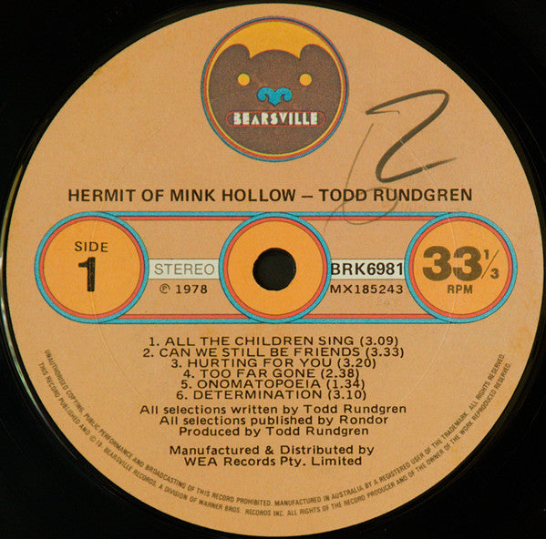 Todd Rundgren : Hermit Of Mink Hollow (LP, Album)