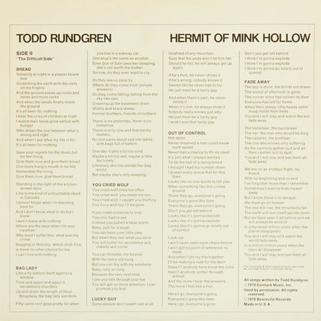 Todd Rundgren : Hermit Of Mink Hollow (LP, Album)