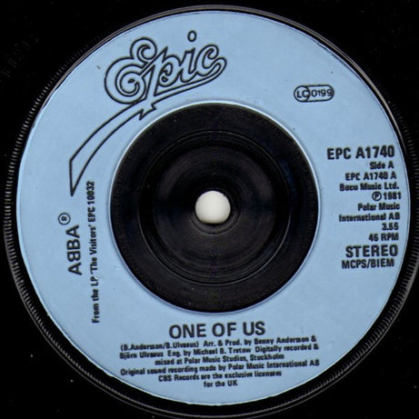 ABBA : One Of Us (7", Single, RP, Inj)