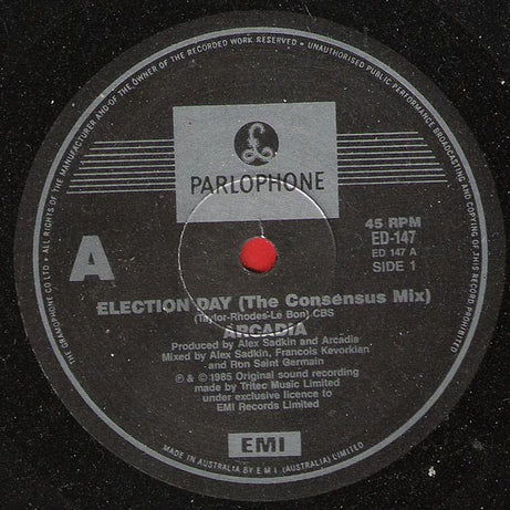 Arcadia (3) : Election Day (The Consensus Mix) (12", Single)