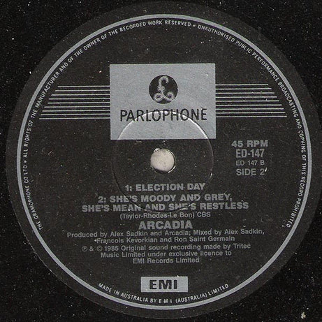 Arcadia (3) : Election Day (The Consensus Mix) (12", Single)