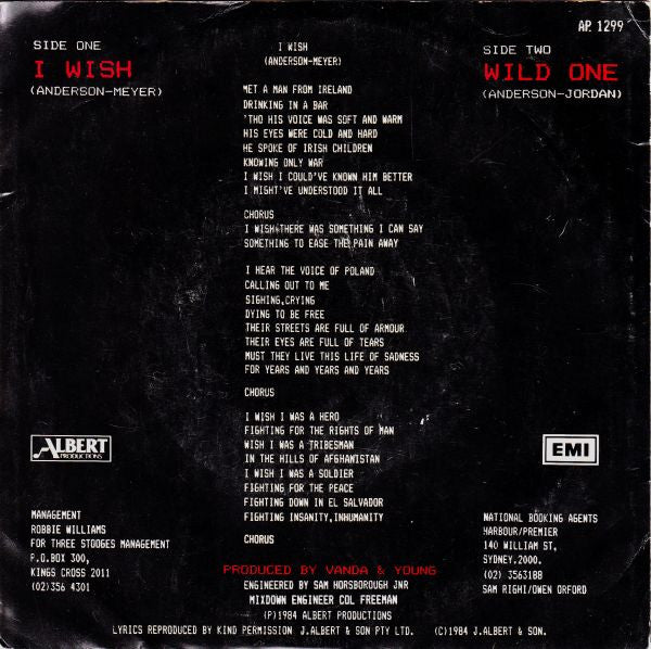 Rose Tattoo : I Wish (7", Single)