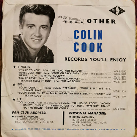 Colin Cook : Blue Ribbon Baby / Heeby Jeebies (7", Single, Lig)