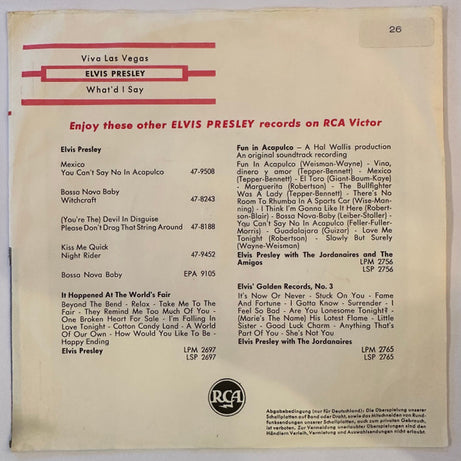 Elvis* : Viva Las Vegas / What'd I Say (7", Single)