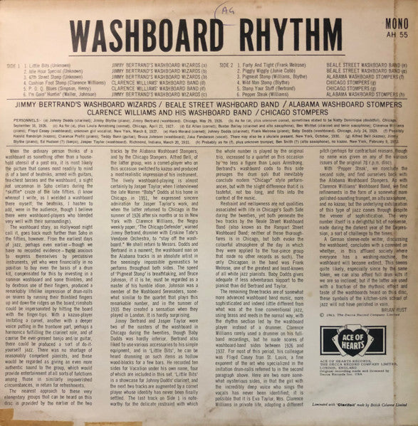Jimmy Bertrand's Washboard Wizards, Clarence Williams & His Washboard Band*, Beale Street Washboard Band, Alabama Washboard Stompers, Chicago Stompers : Washboard Rhythm (LP, Comp, Mono)