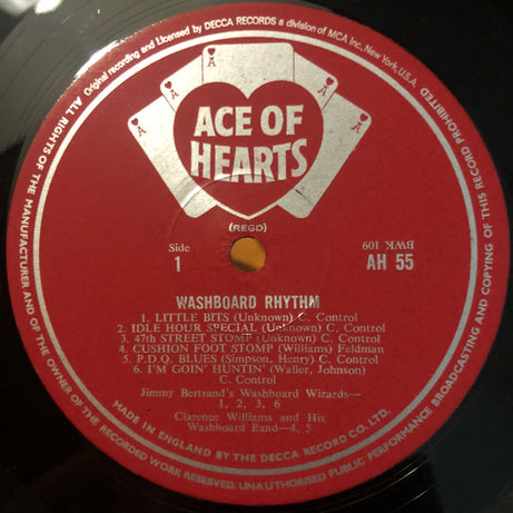 Jimmy Bertrand's Washboard Wizards, Clarence Williams & His Washboard Band*, Beale Street Washboard Band, Alabama Washboard Stompers, Chicago Stompers : Washboard Rhythm (LP, Comp, Mono)