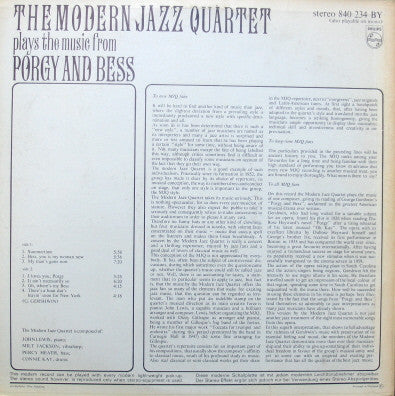 The Modern Jazz Quartet : Plays The Music From Porgy And Bess (LP)