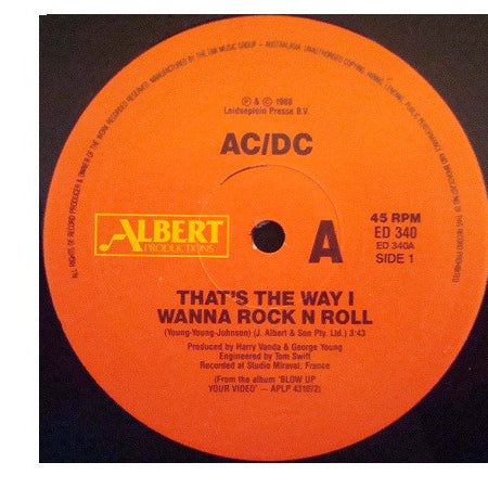 AC/DC : That's The Way I Wanna Rock N Roll (12")