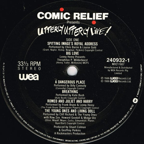 Various : Comic Relief Presents Utterly Utterly Live (LP)
