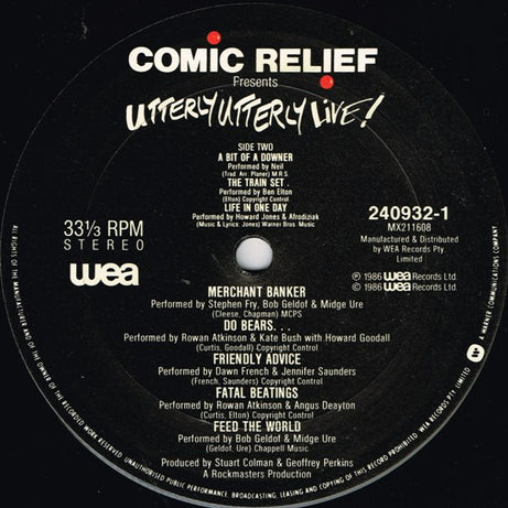 Various : Comic Relief Presents Utterly Utterly Live (LP)