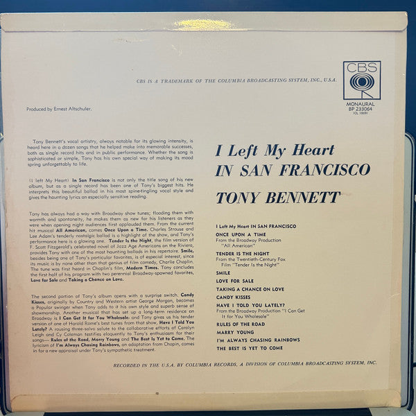 Tony Bennett : I Left My Heart In San Francisco (LP, Album, Mono)