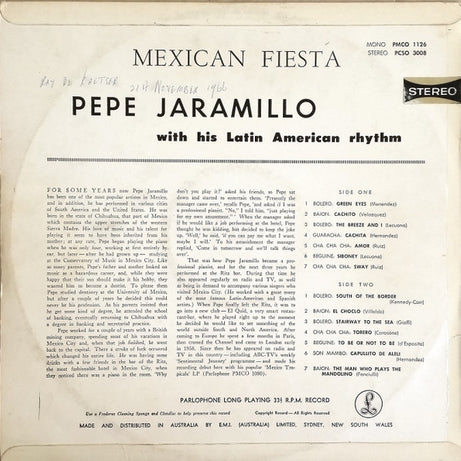 Pepe Jaramillo With His Latin American Rhythm* : Mexican Fiesta (LP, Album, RP)