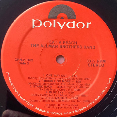 The Allman Brothers Band : Eat A Peach (2xLP, Album, RE)