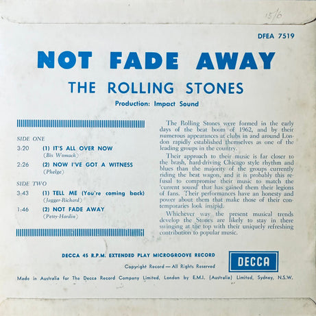 The Rolling Stones : Not Fade Away (7", EP)