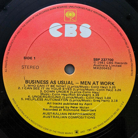 Men At Work : Business As Usual (LP, Album)