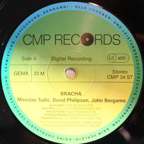 Miroslav Tadić / David Philipson / John Bergamo : Bracha (LP, Album, Gat)