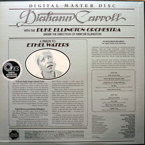 Diahann Carroll With The Duke Ellington Orchestra Under The Direction Of Mercer Ellington : A Tribute To Ethel Waters (LP, Ltd, Num, Emb)