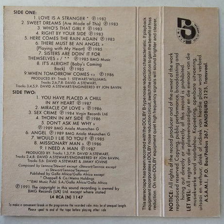 Eurythmics : Greatest Hits (Cass, Comp)