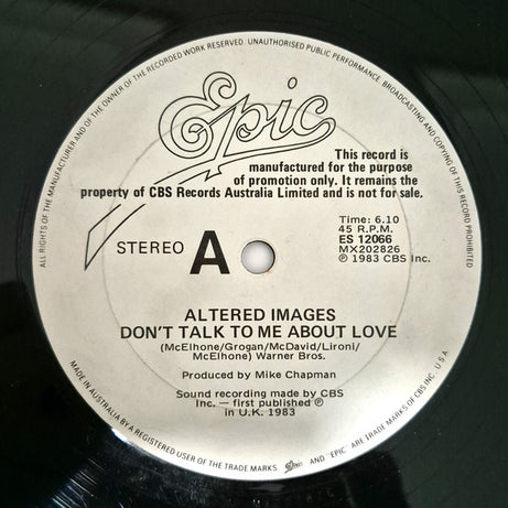 Altered Images : Don't Talk To Me About Love (12", Single, Promo)