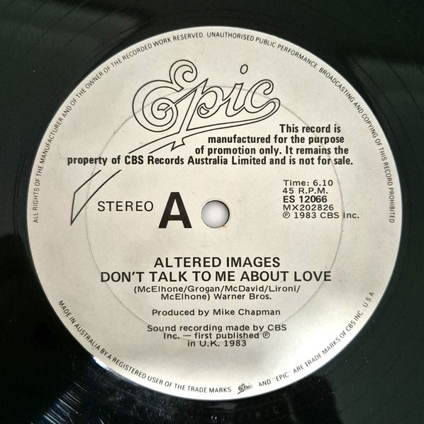 Altered Images : Don't Talk To Me About Love (12", Single, Promo)