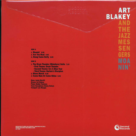 Art Blakey And The Jazz Messengers* : Moanin' (LP, Album, RE, Red)