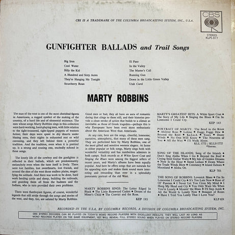 Marty Robbins : Gunfighter Ballads And Trail Songs (LP, Album, RP)
