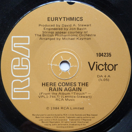 Eurythmics : Here Comes The Rain Again (7", Single)