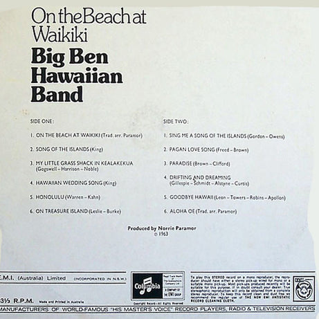Big Ben Hawaiian Band : On The Beach At Waikiki (LP, Album, RE, Tur)
