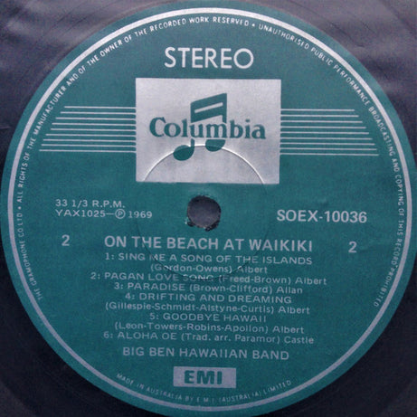 Big Ben Hawaiian Band : On The Beach At Waikiki (LP, Album, RE, Tur)