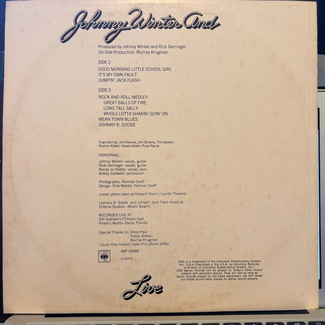 Johnny Winter And : Live Johnny Winter And (LP, Album)
